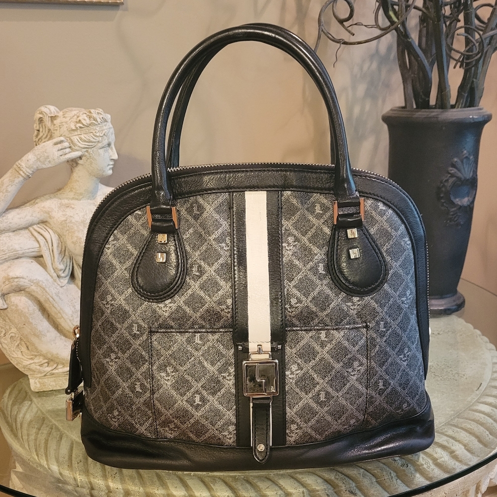 Gwen Stefani L.A.M.B. Kingston Bowler Bag Silver Gray Black Designer Luxury #343